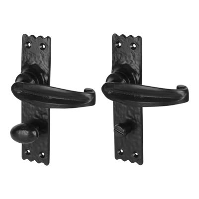 Antique Black Iron Tudor Bathroom Door Handles - 152 x 38mm