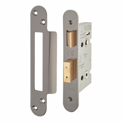 Architectural Bolt Through Bathroom Lock - 65mm Case - 44mm Backset - Radius - Black Nickel