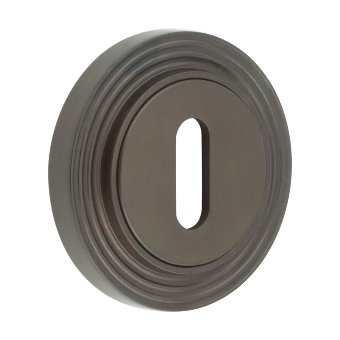 Escutcheon on Reeded Rose - 53mm Diameter - Keyhole - Dark Bronze