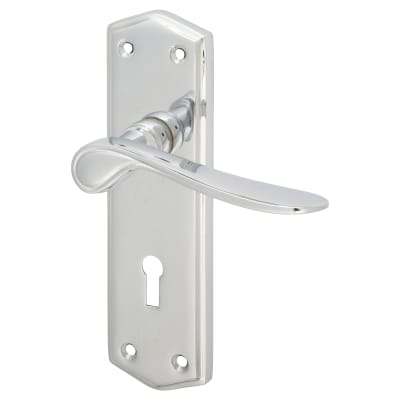Polished Chrome Keyhole Lock Door Handles - Rome Range - 170 x 50mm