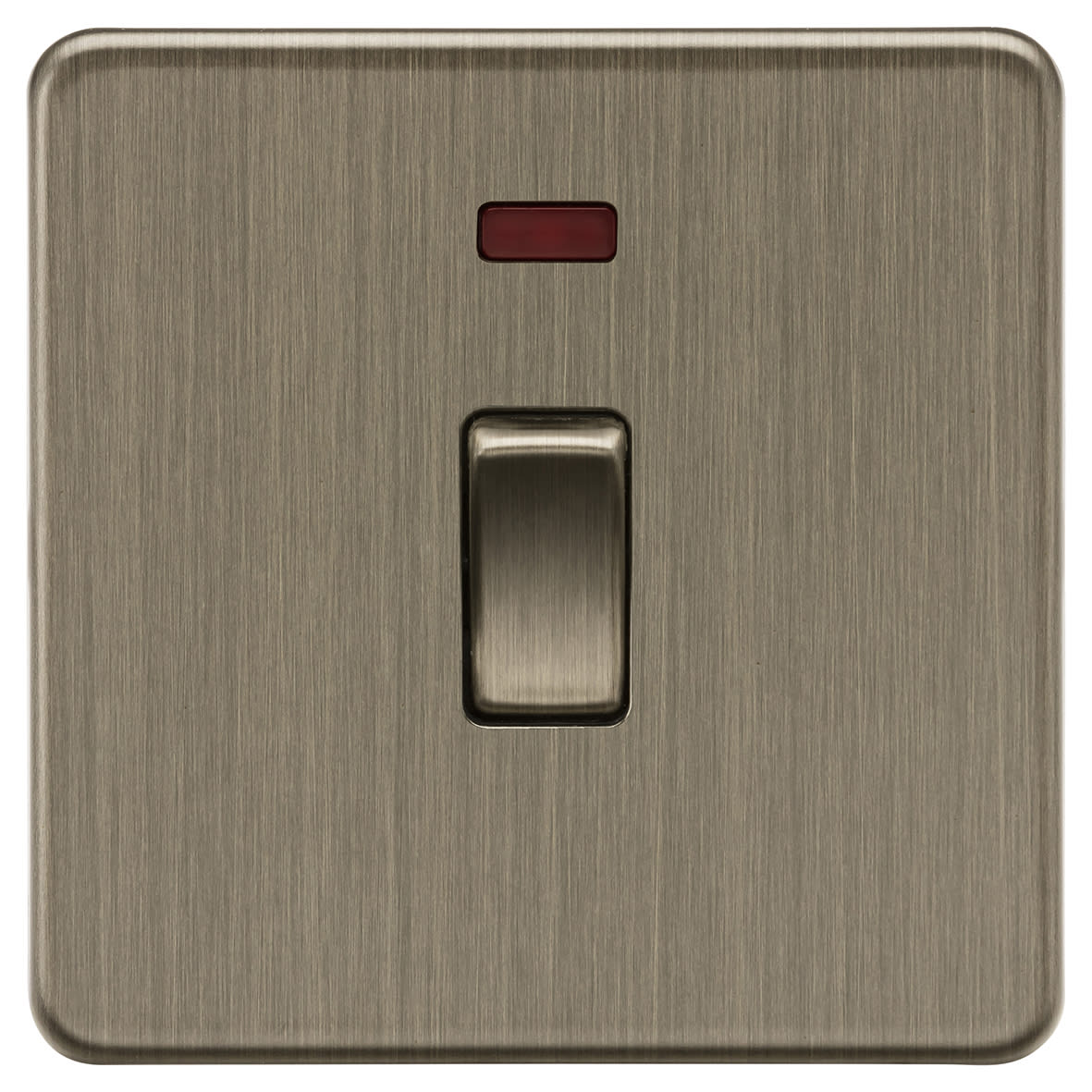 20A 1 Gang Screwless Flat Plate Double Pole Appliance Switch with Neon - Ant Brass