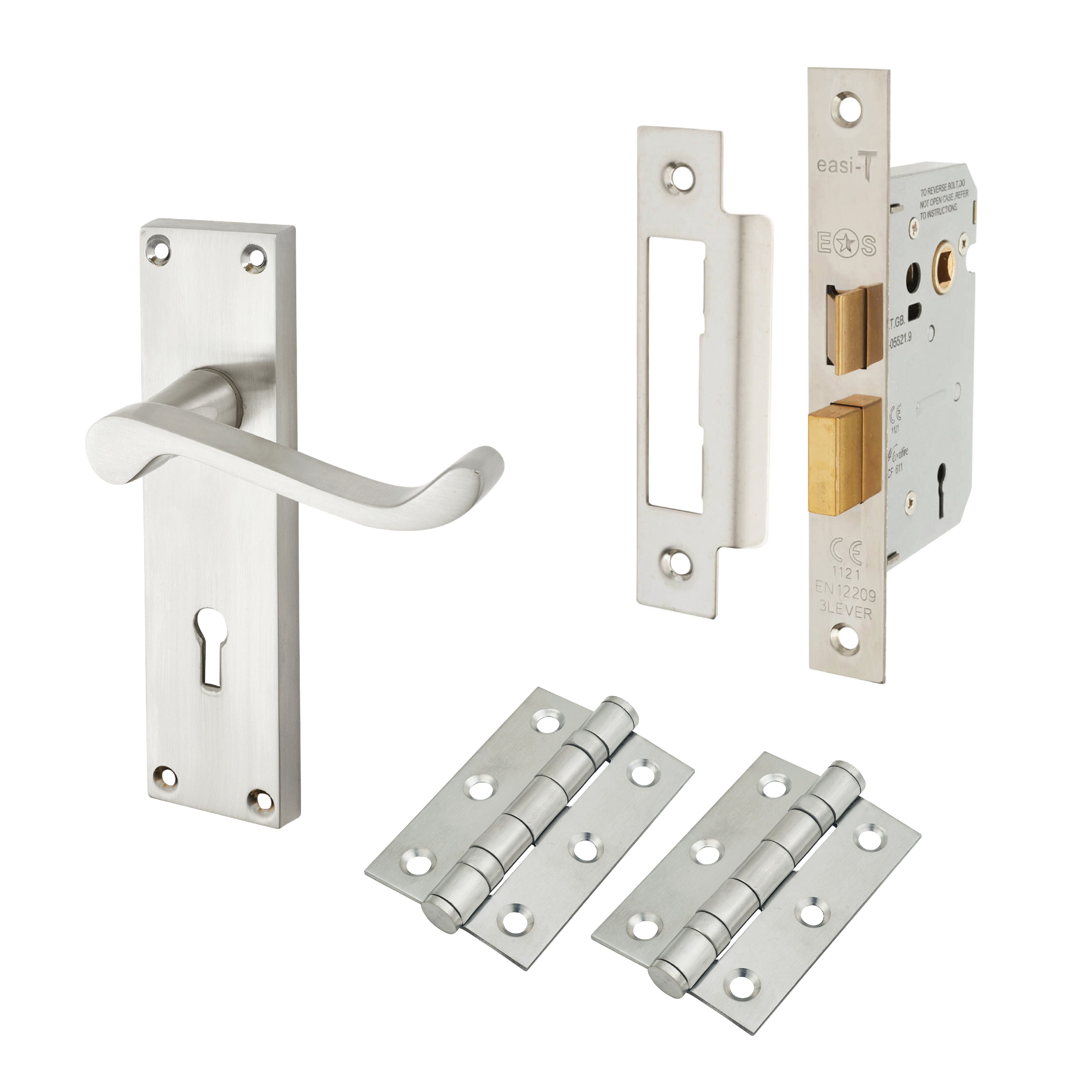Satin Chrome Budget Scroll 3 Lever Sashlock Door Handles Pack - Mia Range