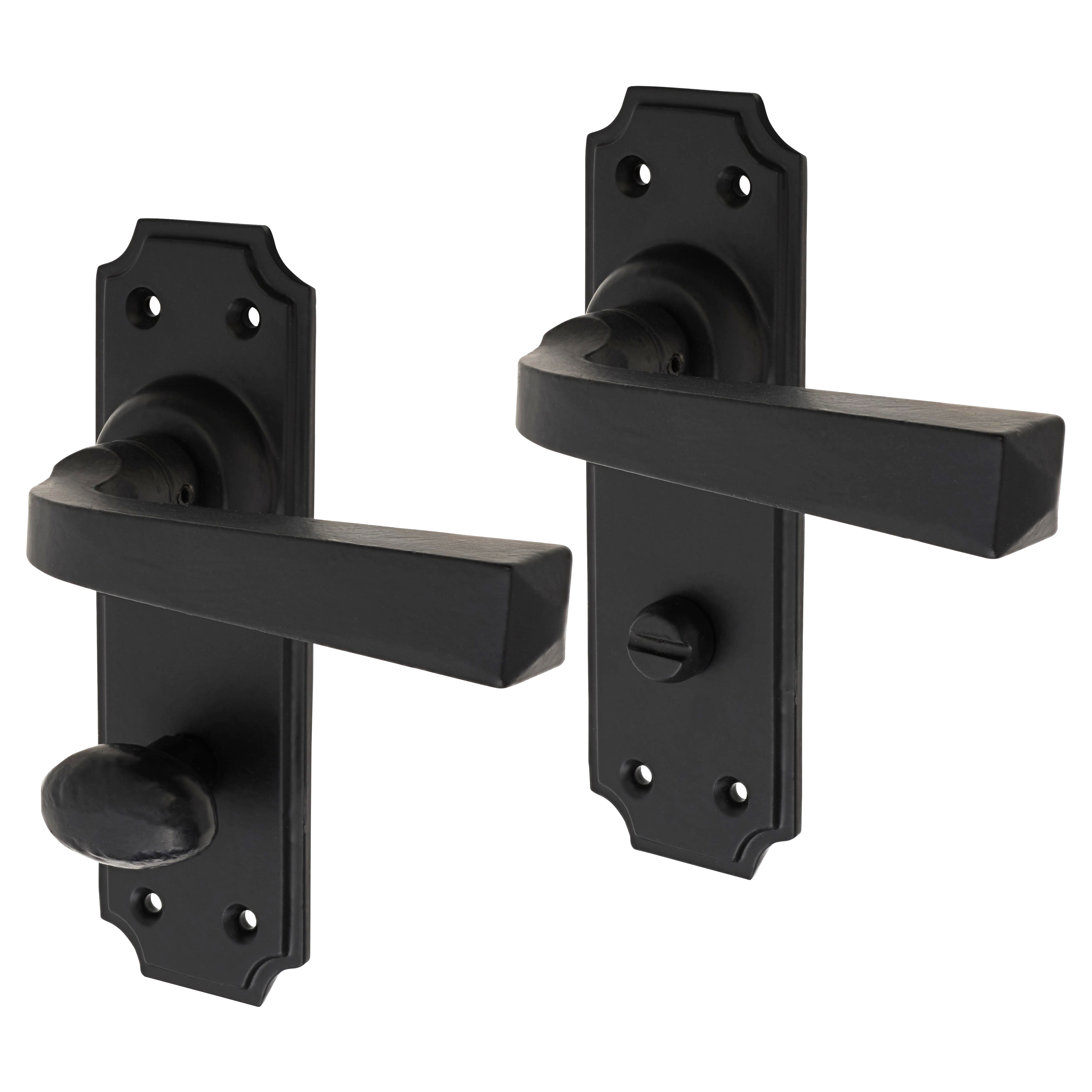 Smooth Black Bathroom Door Handles - York Range - 152 x 48mm