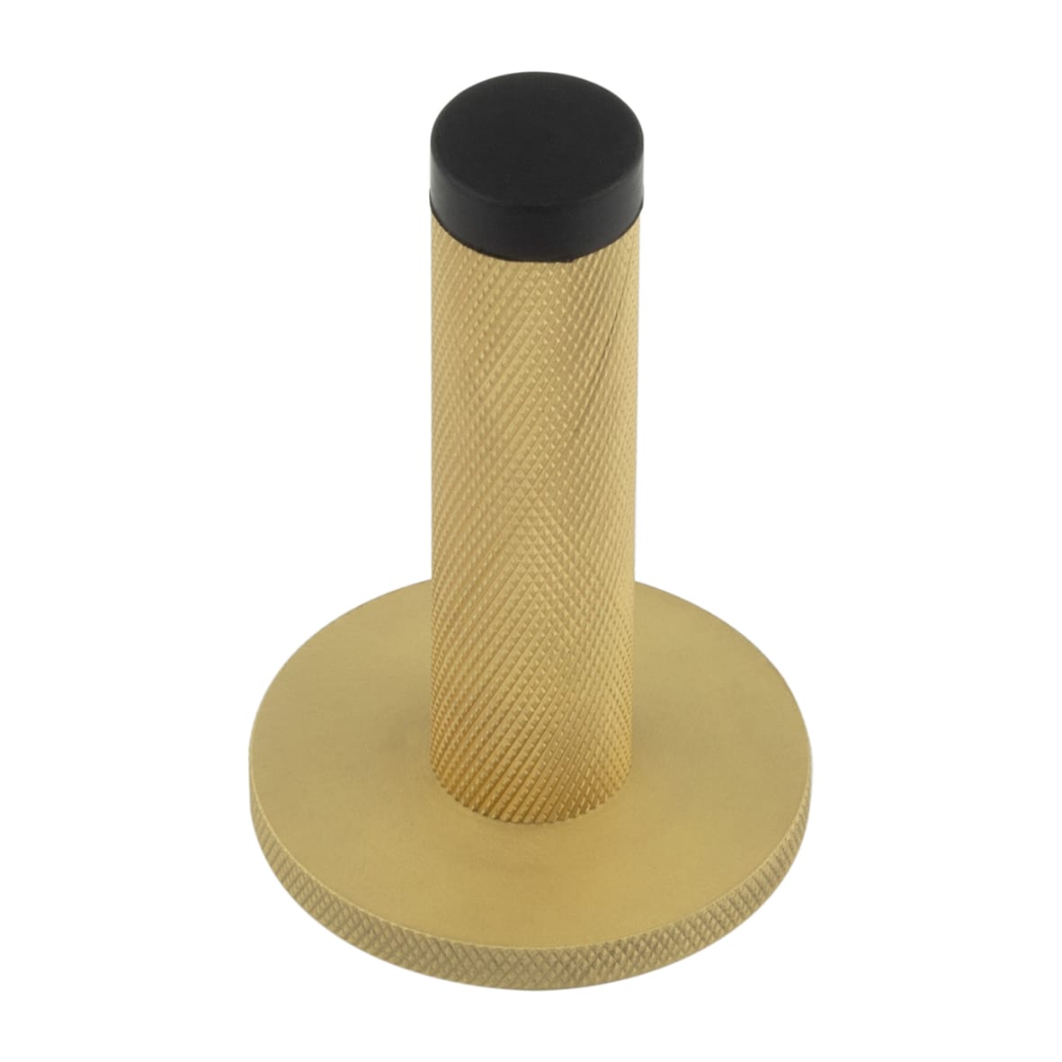 Knurled Projection Door Stop on Knurled Rose - 76mm Projection - Satin Brass