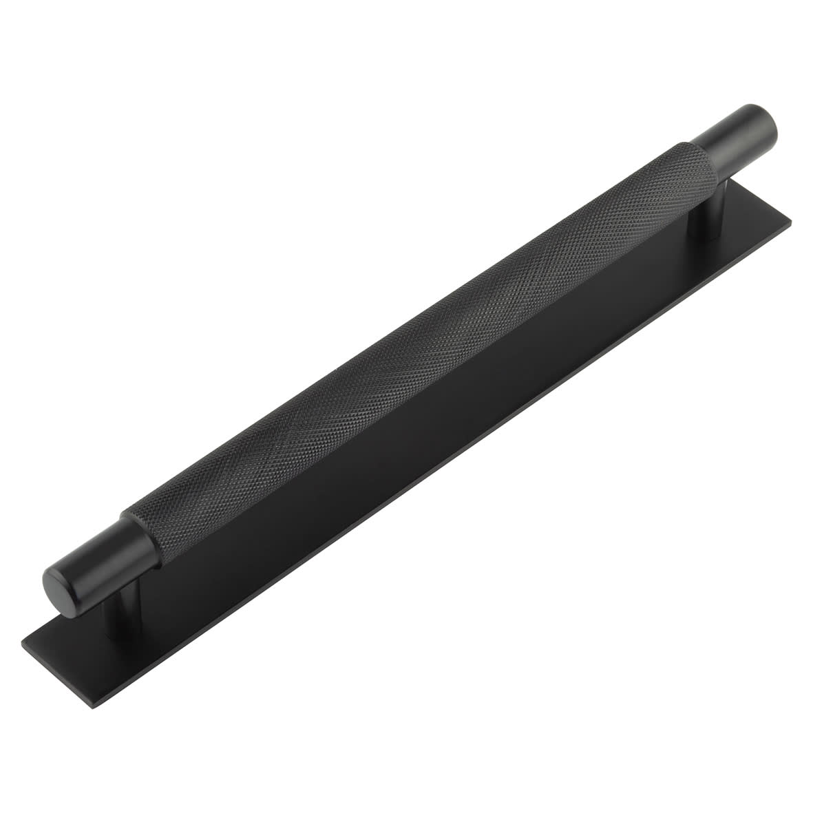 Taplow 18mm Knurled T-Bar Cabinet Pull Handle on Plain Backplate - 224mm c/c - Black