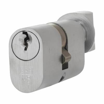 5 Pin 60mm Oval Thumbturn Cylinder - 30mm Turn + 30mm - Satin Chrome - Keyed to Differ