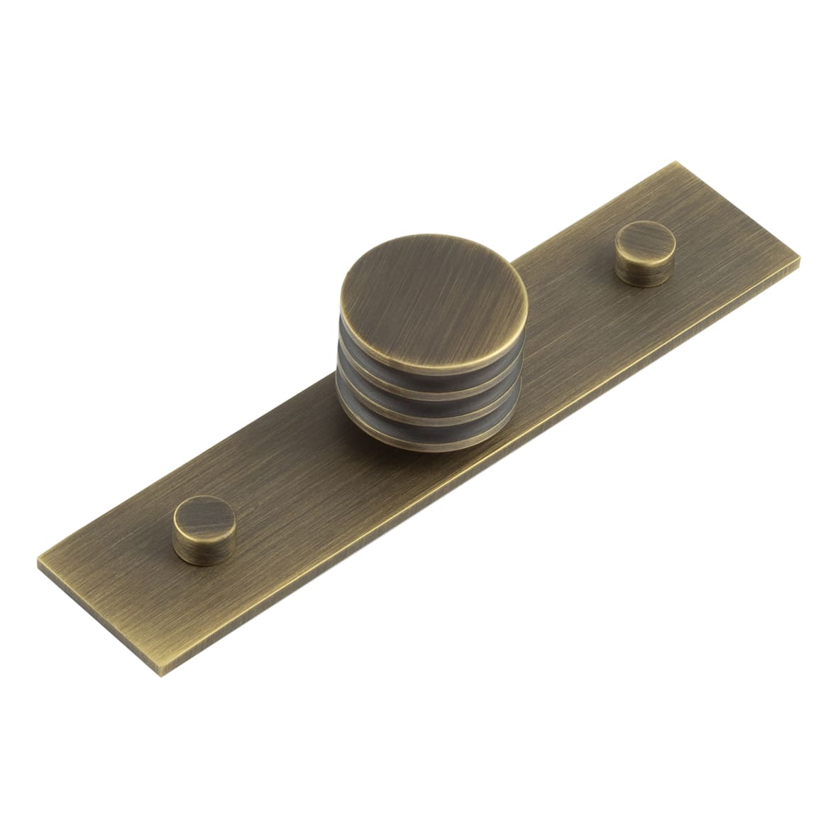 Sturt Grooved Round Cabinet Knob on Plain Backplate - 30mm Diameter - Antique Brass