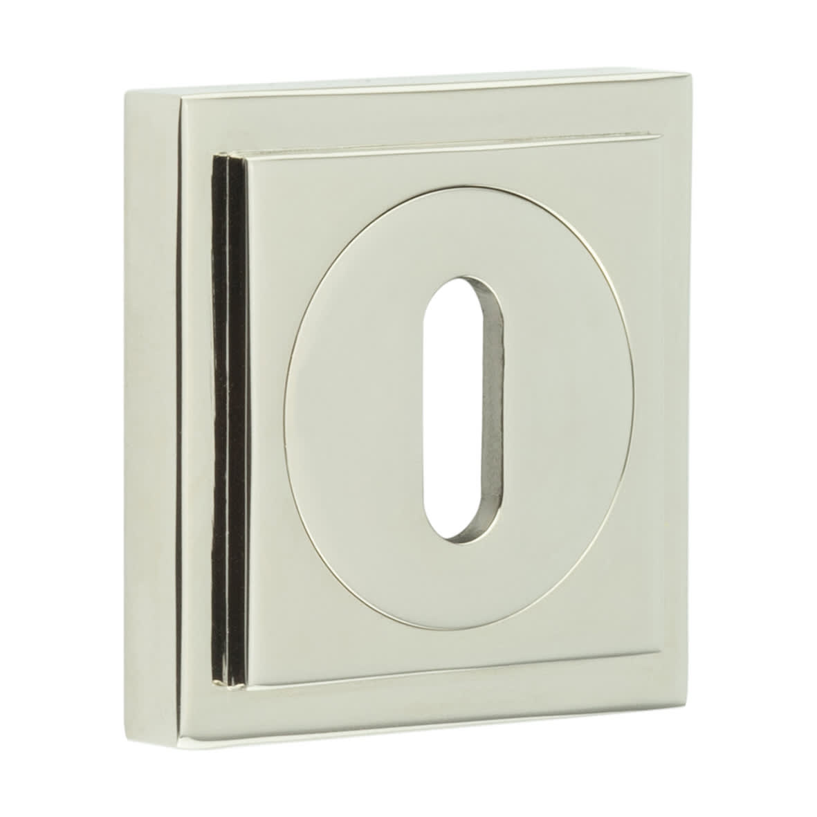 Square Escutcheon on Stepped Rose - 52 x 52mm - Keyhole - Polished Nickel