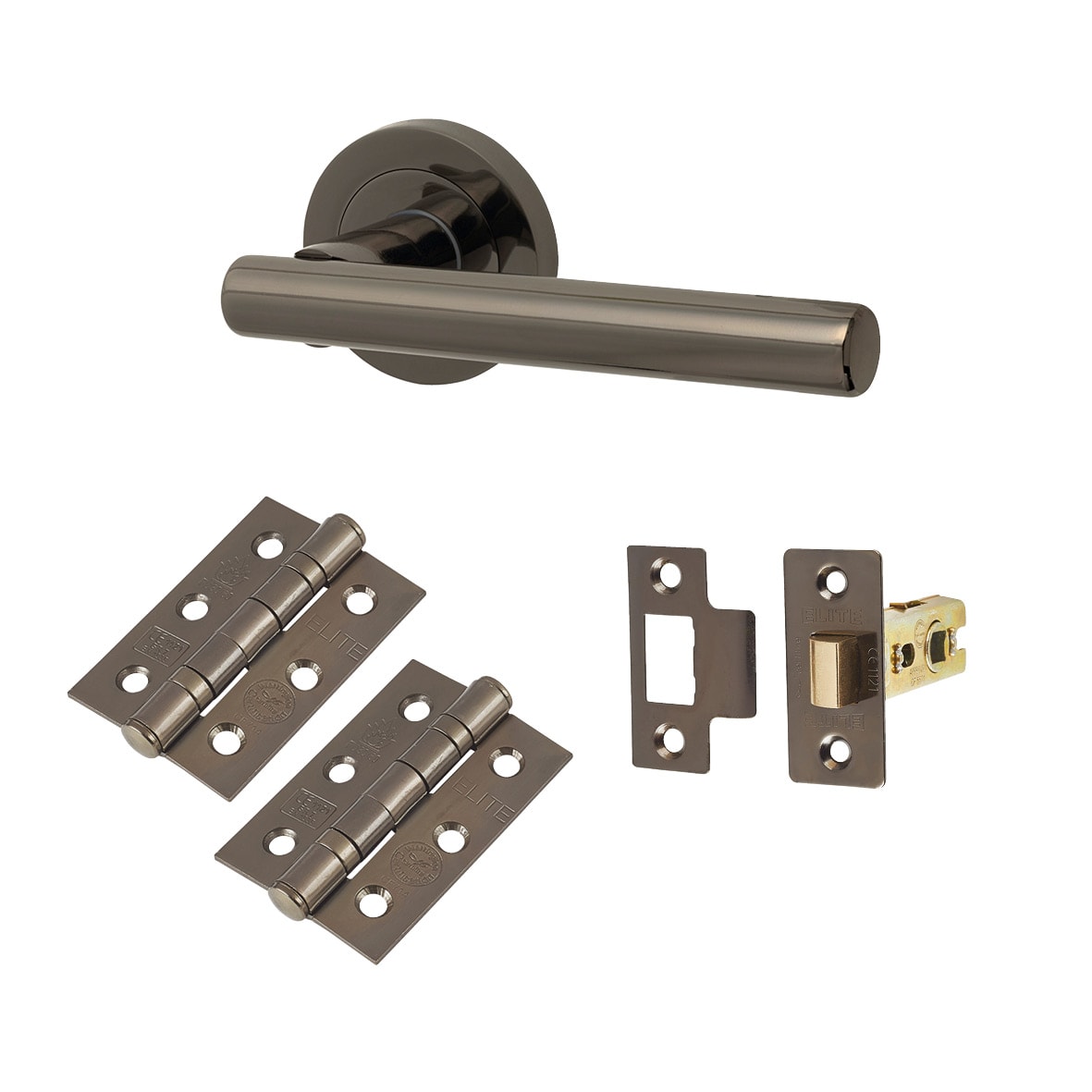 Black Nickel Latch Door Handles on Rose Pack - Ella Range