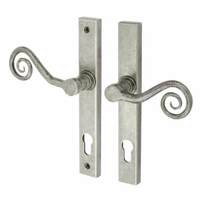 Pewter Monkey Tail Multipoint Euro Lock Door Handles - RH - 92mm c/c