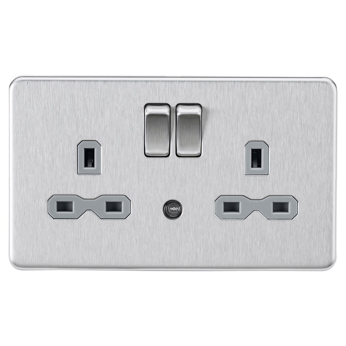 13A 2G DP Switched Socket - Photocell Nightlight Function - Brushed Chrome/Grey