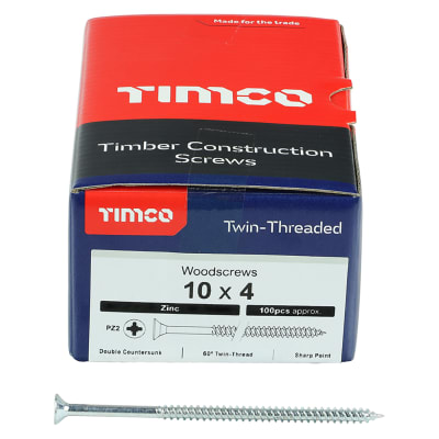 Twin Threaded Pozi Countersunk Wood Screws - 10 x 4" - Zinc Plated - Pack of 100