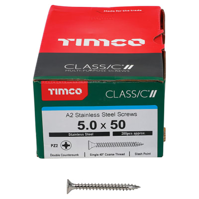 Classic Pozi Countersunk Wood Screws - 5.0 x 50mm - A2 Stainless Steel - Pack of 200