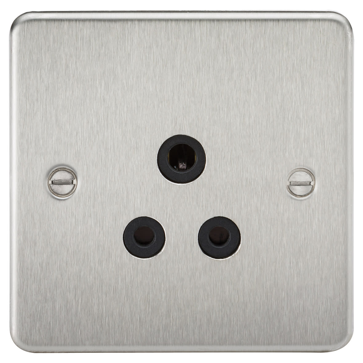 5A Flat Plate Unswitched Round Pin Socket - Brushed Chrome with Black Insert