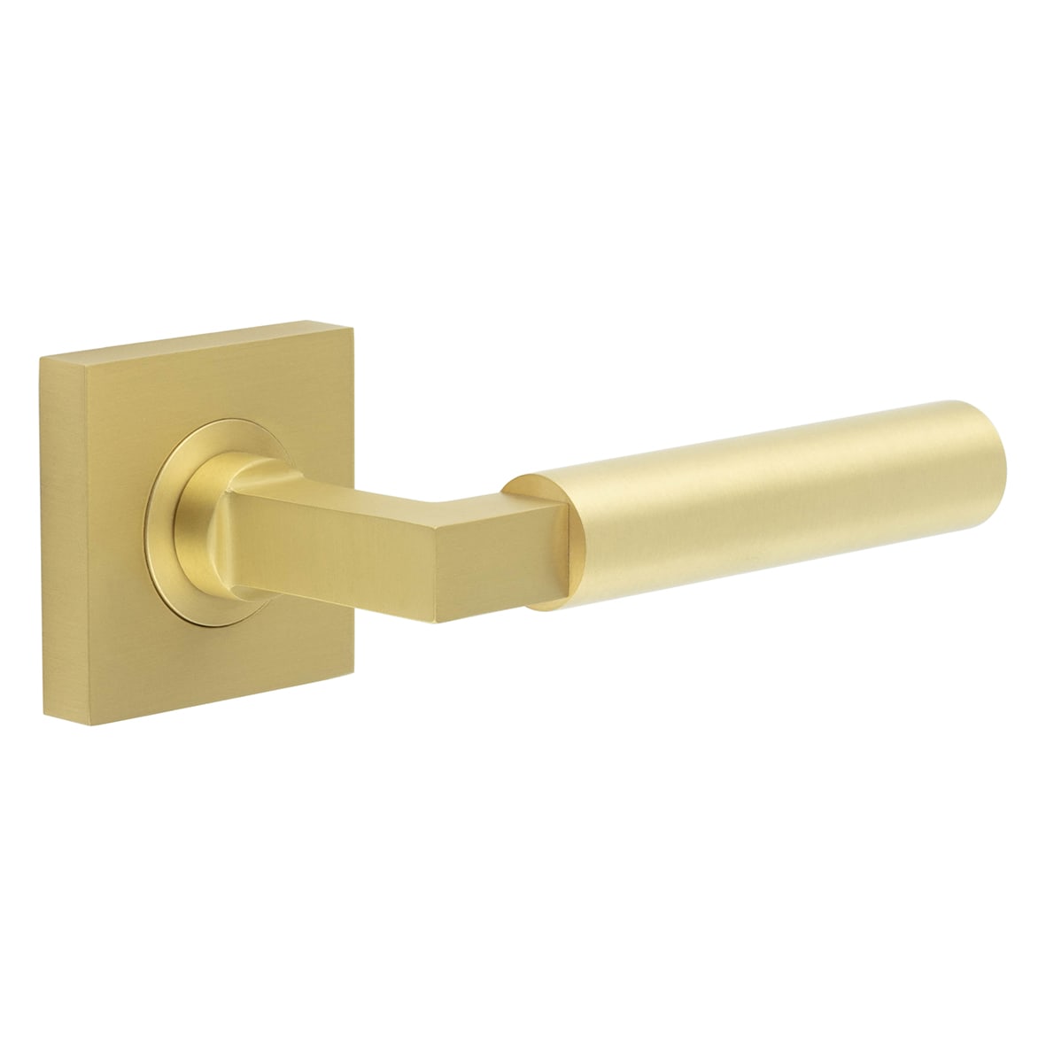 Satin Brass Fire Rated Door Handles on Square Rose - Westminster Range