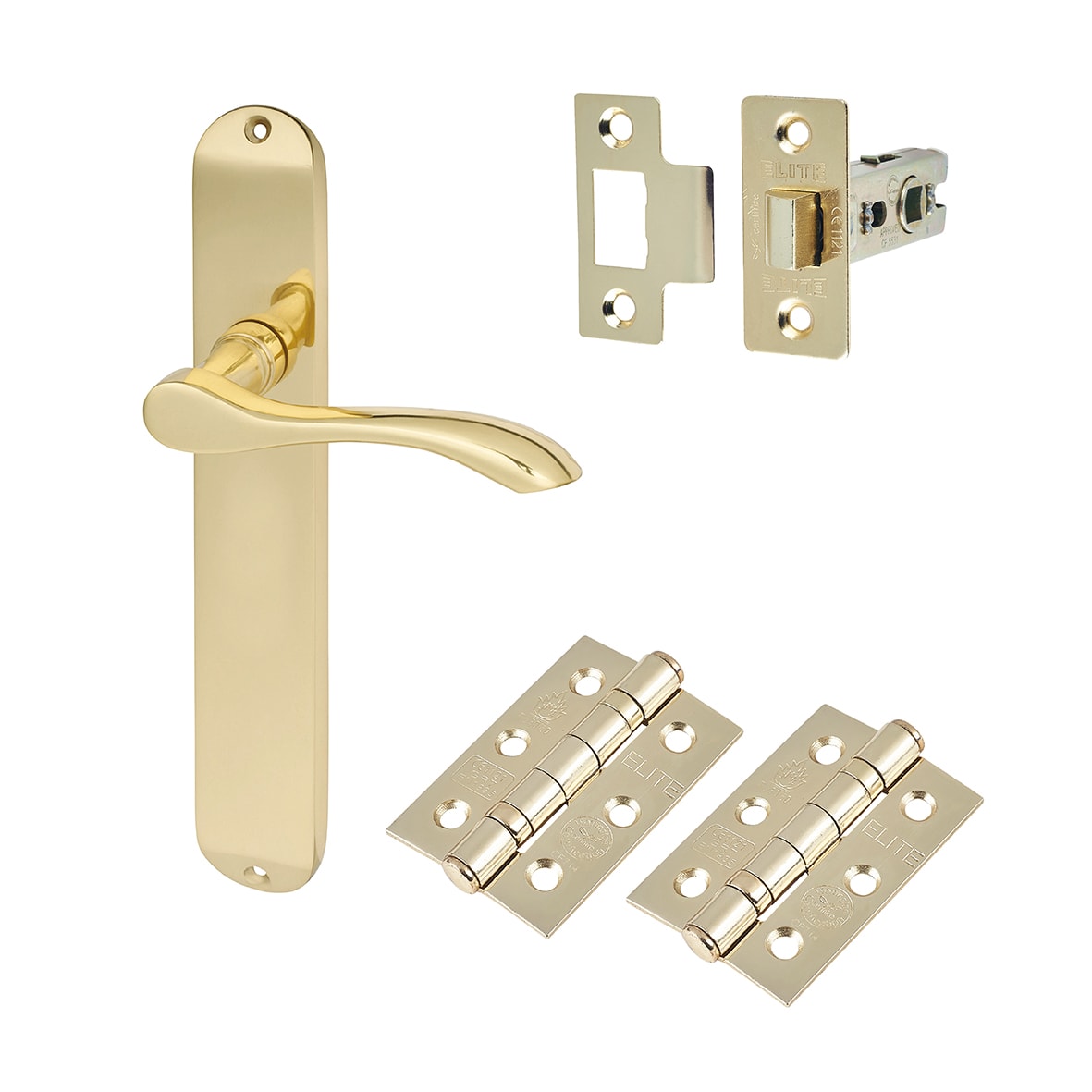 Polished Brass Latch Door Handles Pack - Altea Range