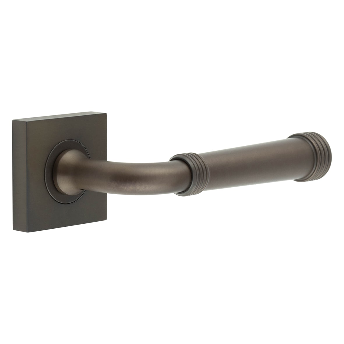 Dark Bronze Fire Rated Door Handles on Square Rose - Highgate Range