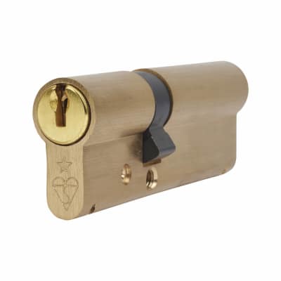 1 Star 6 Pin Kitemarked 90mm Euro Double Cylinder - 35 + 55mm - Polished Brass - Keyed to Differ
