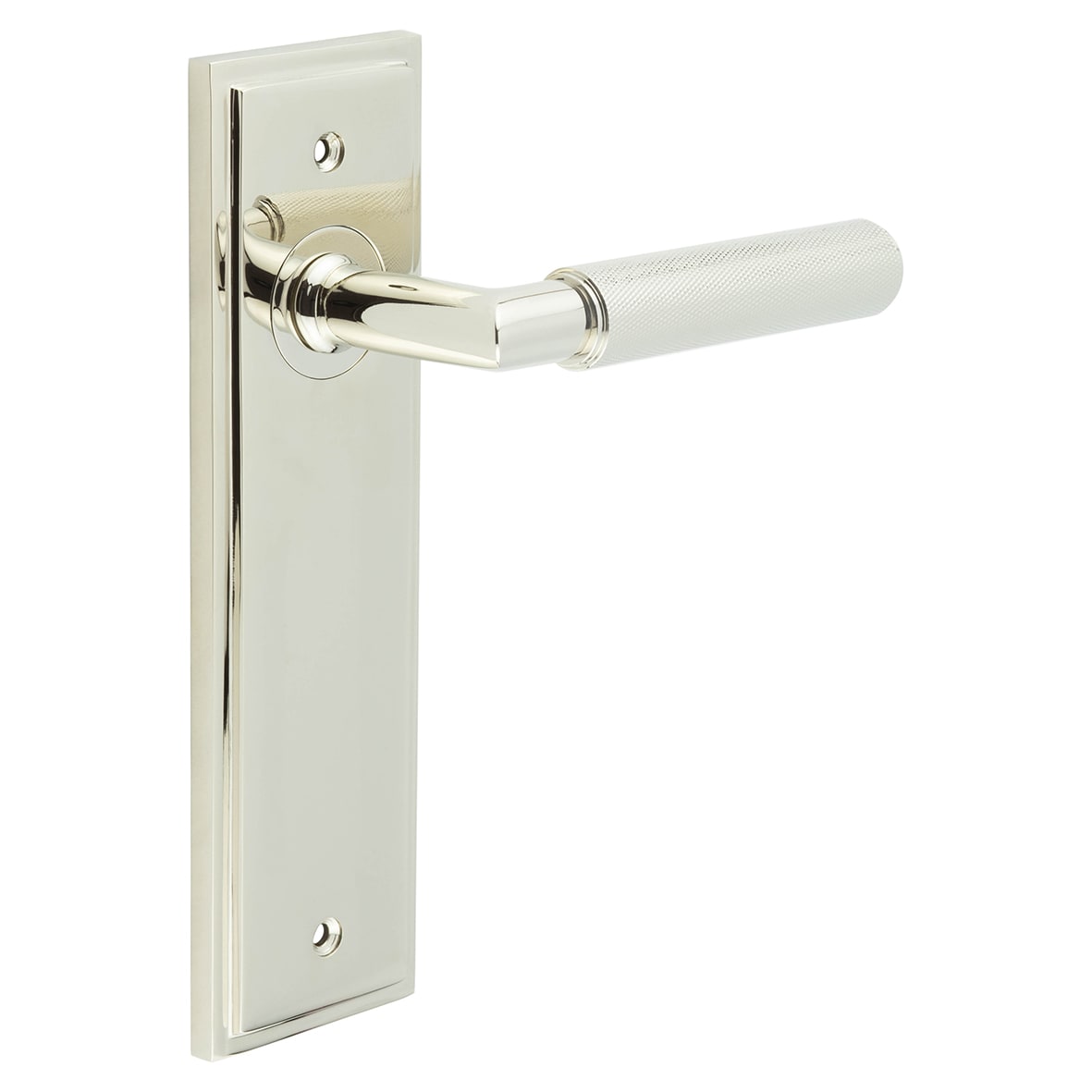 Polished Nickel Fire Rated Latch Door Handles - Piccadilly - 200 x 55mm