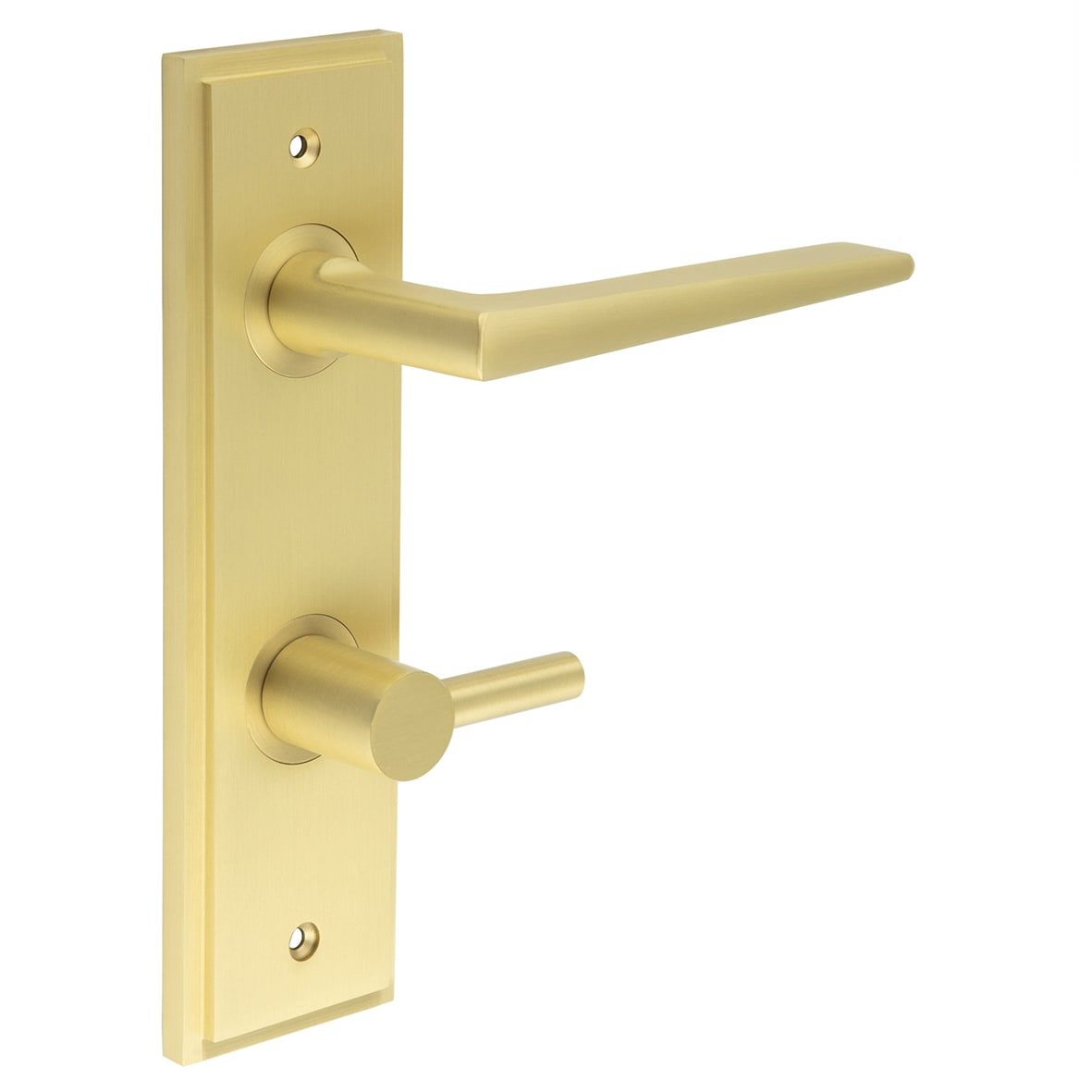 Satin Brass Fire Rated DIN Bathroom Door Handles - Mayfair - Inner 3 - 200 x 55mm