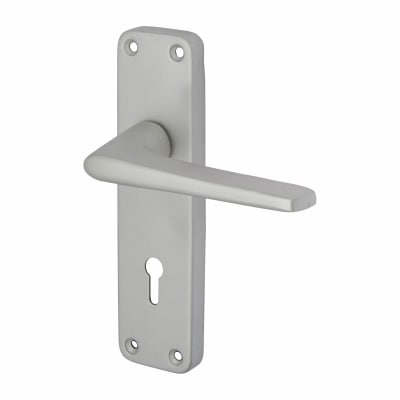 Satin Aluminium Keyhole Lock Door Handles - Lynx Range - 154 x 40mm