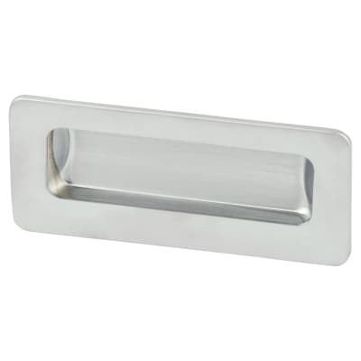 Rectangular Flush Recessed Sliding Door Cabinet Pull Handle - 110 x 56mm - Satin Chrome
