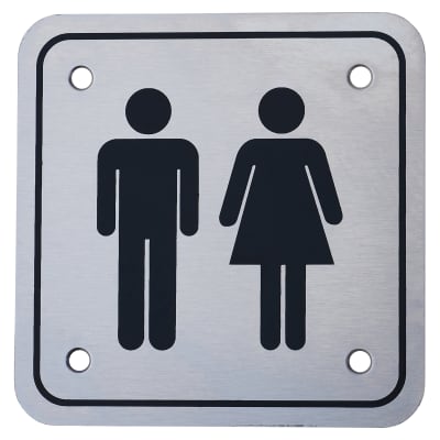 Unisex Square Toilet Door Sign - 95 x 95mm - Satin Stainless Steel