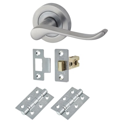 Satin Chrome Scroll Latch Door Handles on Rose Pack