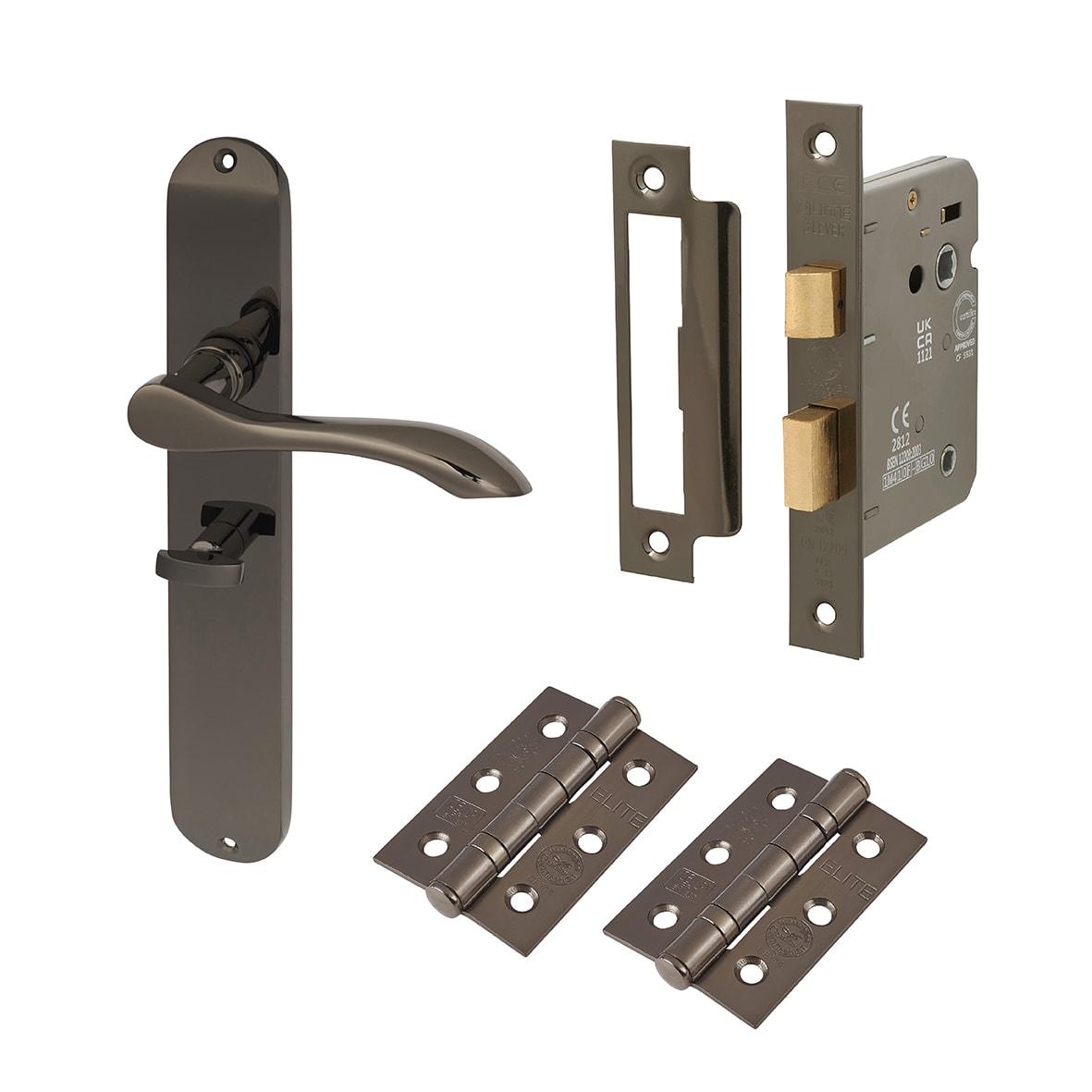 Black Nickel Bathroom Lock Door Handles Pack- Altea Range