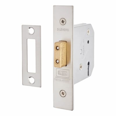 2177 3 Lever Deadlock - 65mm Case - 44.5mm Backset - Satin Stainless Steel
