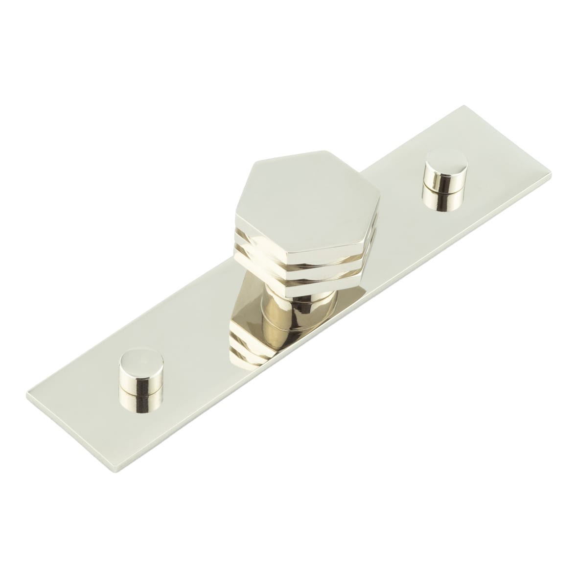 Nile Hex Cabinet Knob on Plain Backplate - 30mm Diameter - Polished Nickel