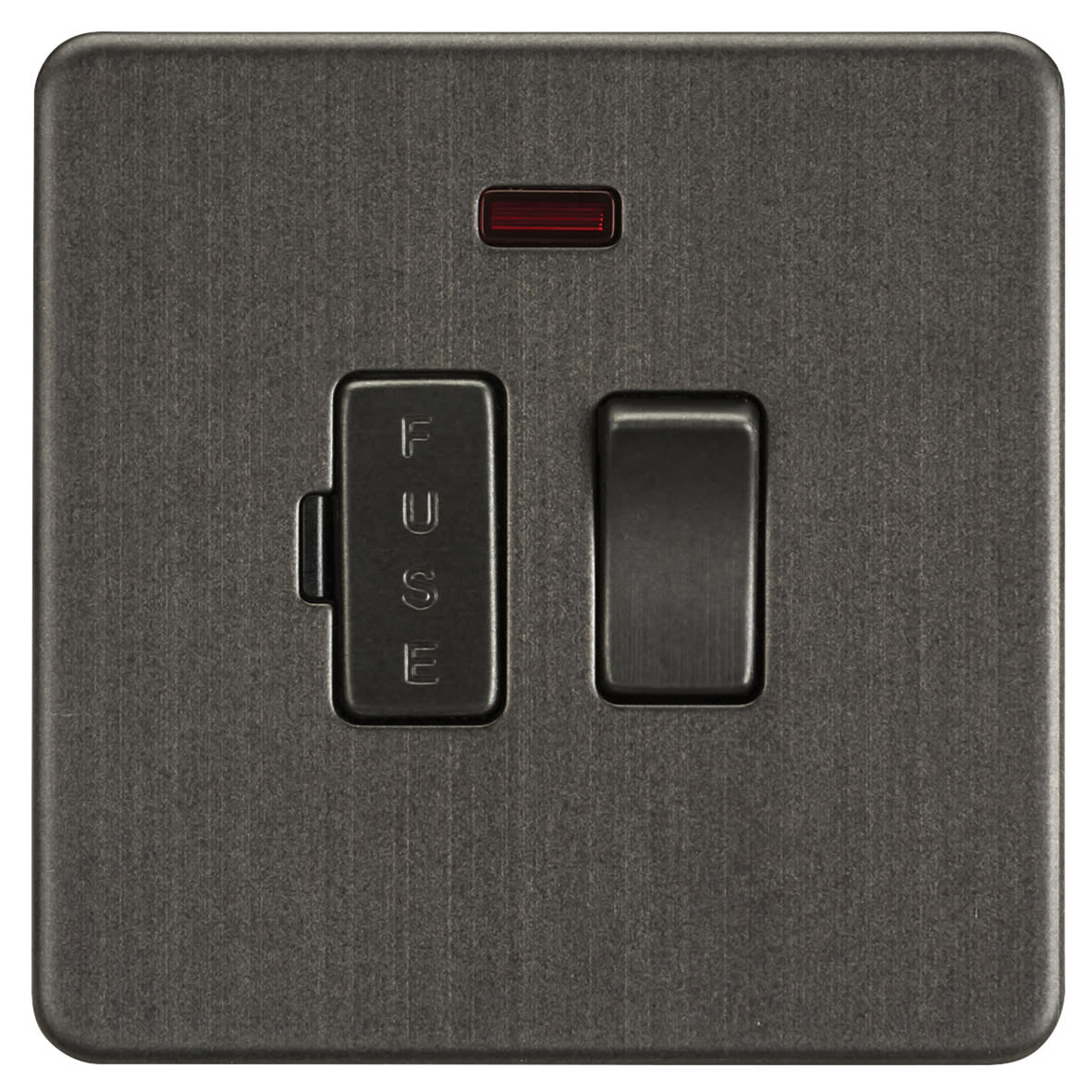 13A 1 Gang Screwless Flat Plate Switched Fused Spur with Neon - Smoked Bronze