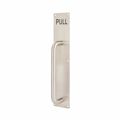 Satin Stainless Steel 19mm D-Bar Door Pull Handle on Plate - PULL - Screw Fix - 375 x 75 x 1.5mm