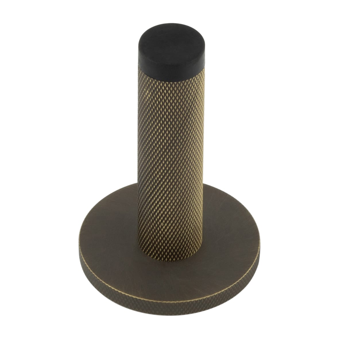 Knurled Projection Door Stop on Knurled Rose - 76mm Projection - Antique Brass