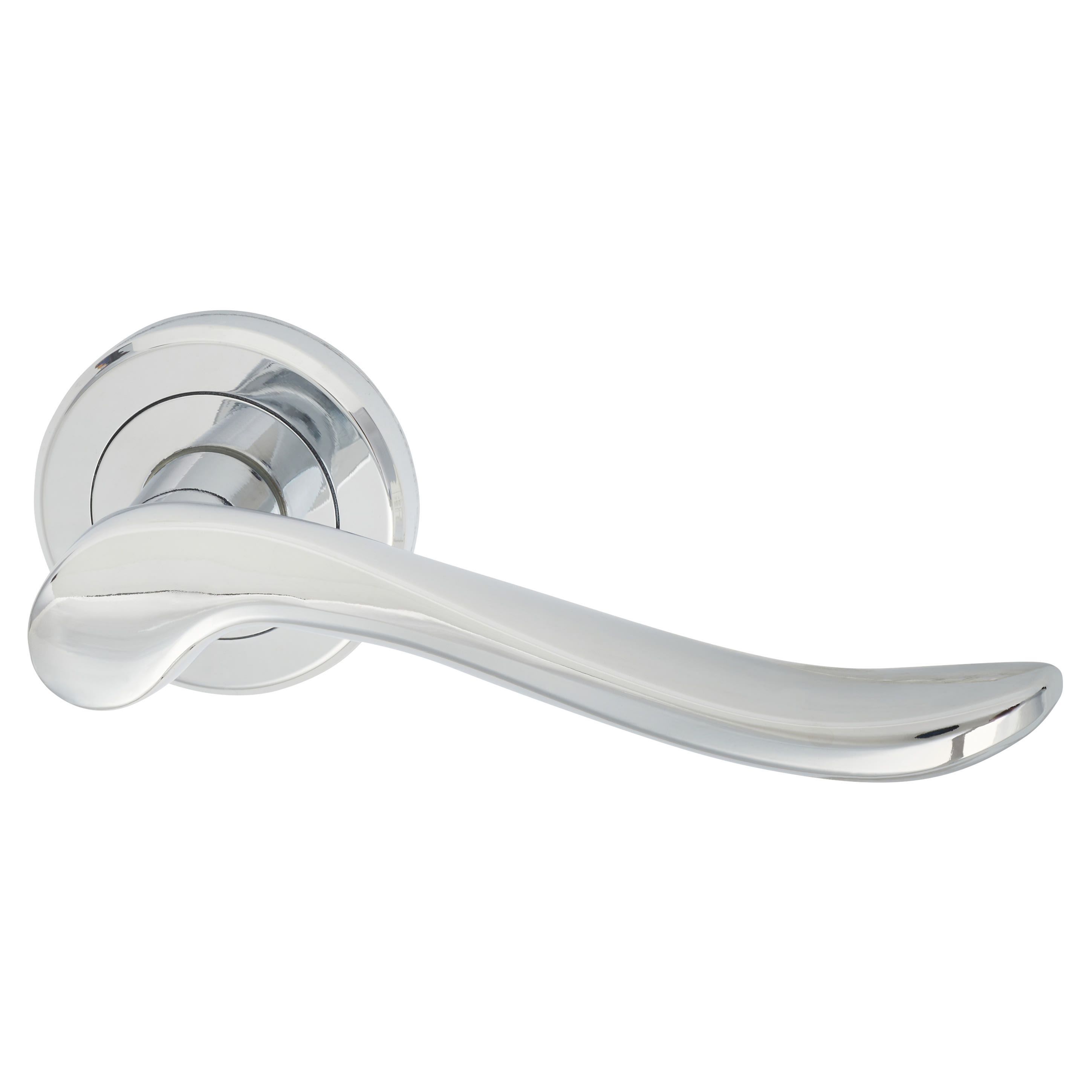 Brass Polished Chrome Scroll Door Handles on Round Rose - Verdun Range