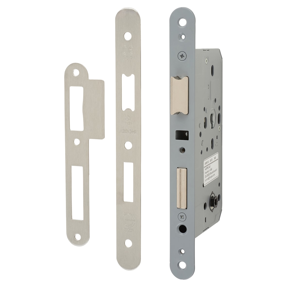 DIN Bathroom Lock - 88mm Case - 60mm Backset - Radius- Satin Stainless Steel
