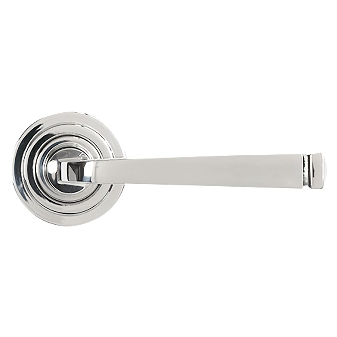 Polished Stainless Steel Door Handles on Round Art Deco Rose - Avon Range