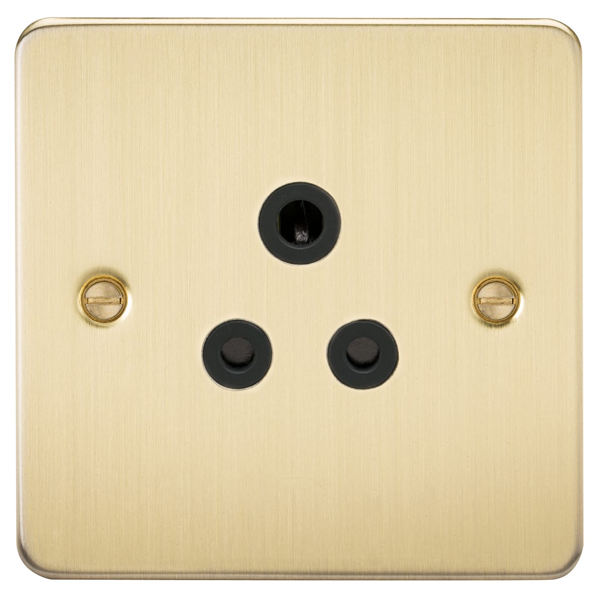 5A Flat Plate Unswitched Round Pin Socket - Brushed Brass with Black Insert