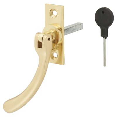 Bulb End Locking Espagnolette Casement Window Handle - Left Hand - Polished Brass
