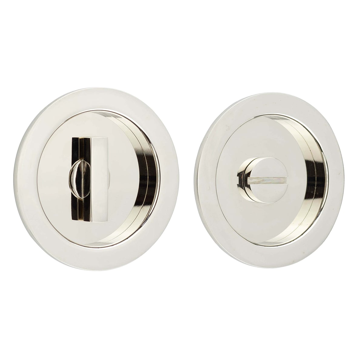 Round Flush Privacy Handle Set - 75mm Diameter - Polished Nickel