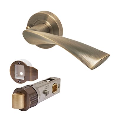Antique Brass Smartlatch Privacy Door Handles on Round Rose - Flex Range