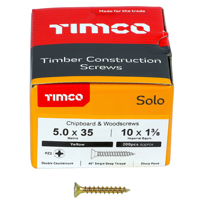 Solo Chippy Pozi Countersunk Wood Screws - 5.0 x 35mm - Yellow Zinc - Pack of 200