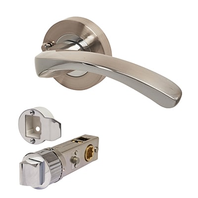 Polished Chrome/Satin Nickel Smartlatch Privacy Door Handles on Round Rose - Arc Range