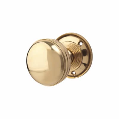 Polished Brass Ringed Mortice Door Knob - 65mm Rose Diameter