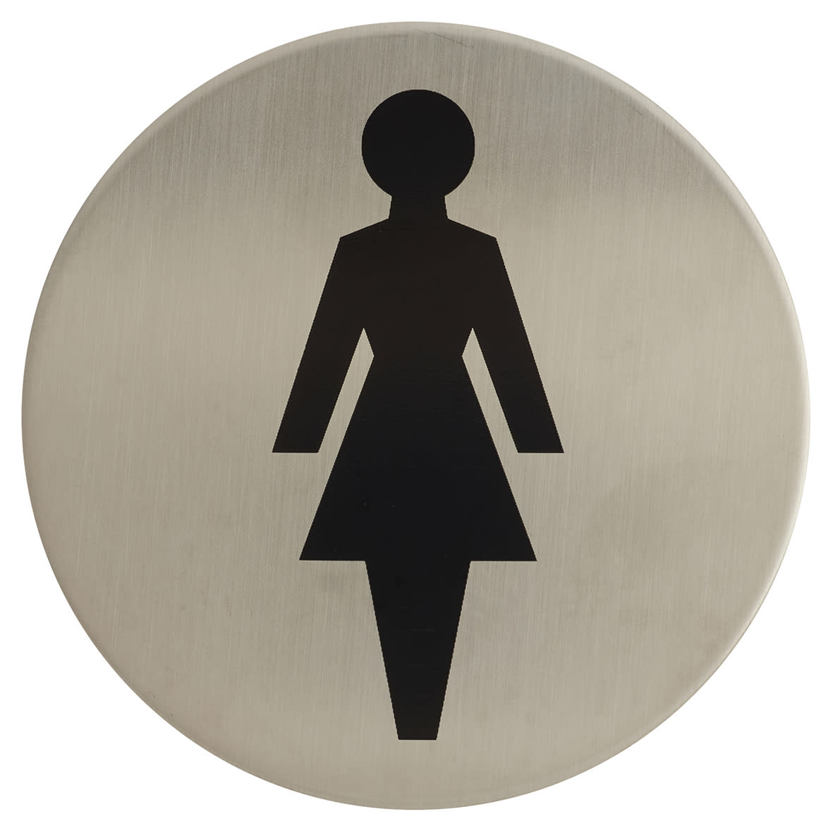 Female Toilet Door Sign - Self Adhesive - 75mm Diameter - Satin Stainless Steel
