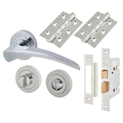 Polished Chrome Bathroom Lock Door Handles on Rose Pack - Aston Range