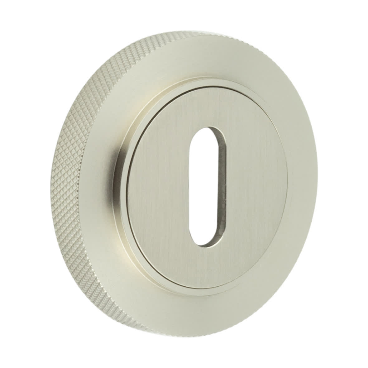 Escutcheon on Knurled Rose - 53mm Diameter - Keyhole - Satin Nickel
