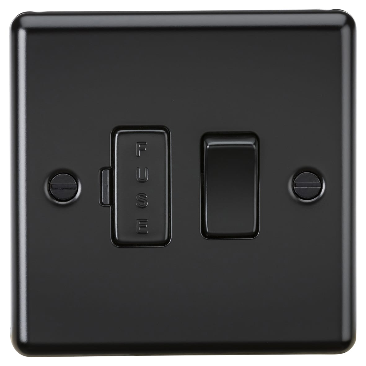 13A 1 Gang Round Edge Switched Fused Spur - Matt Black
