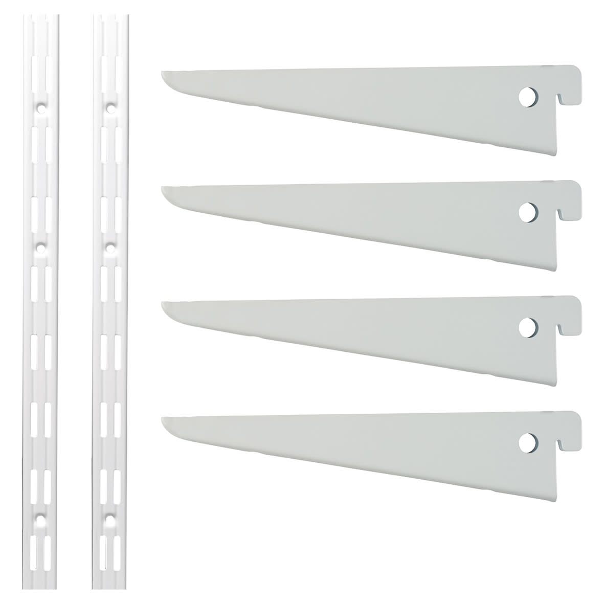 Twin Slot Shelving Kit - 2 x 2000mm Shelf Wall Uprights & 4 x 170mm Shelf Brackets - White