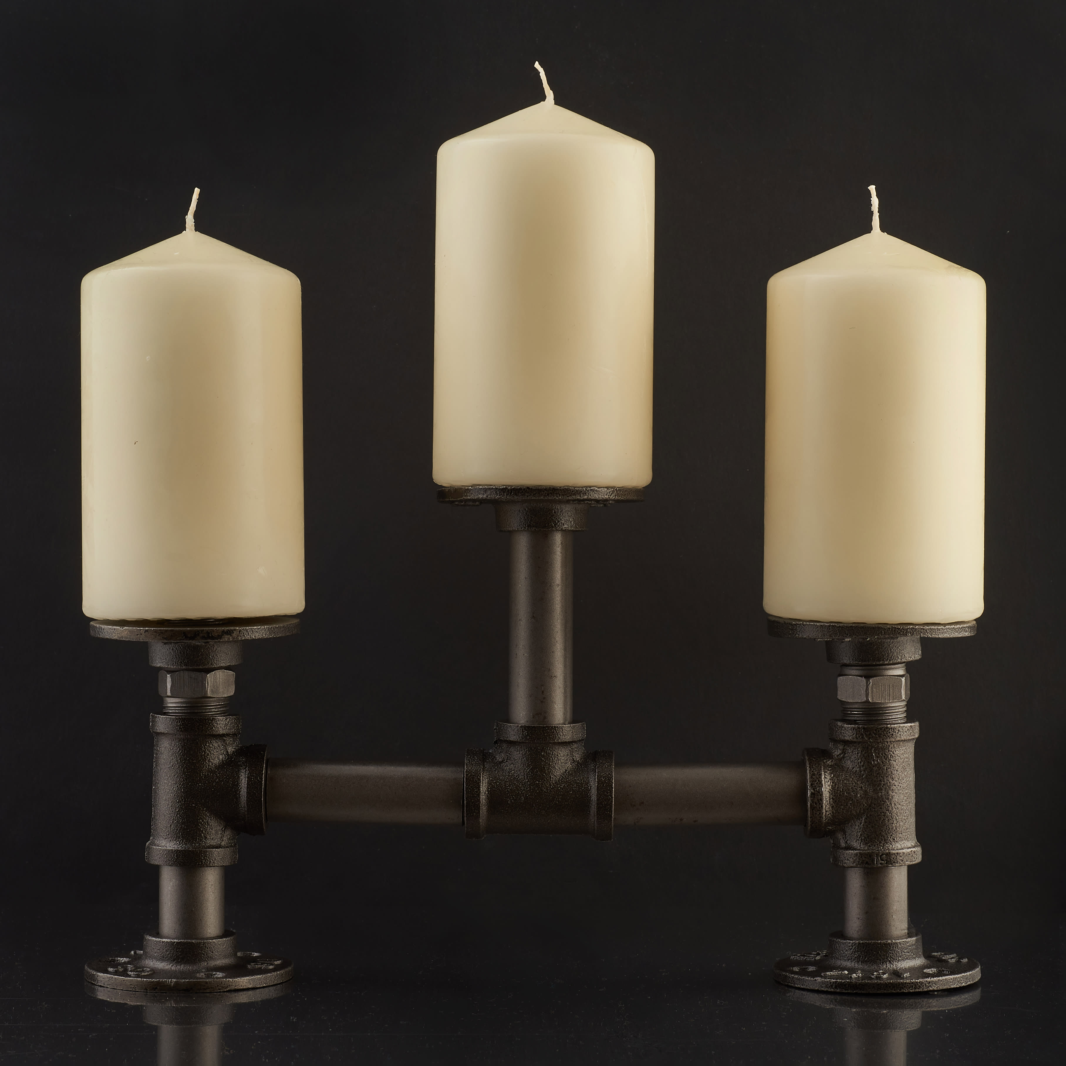 1/2" Pipe Triple Candle Holder - Grey